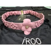 iROO立體花朵牛皮彈性腰帶（寬3公分）粉色