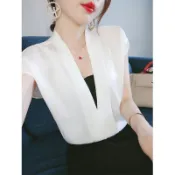 小茉莉 免運 韓國 東大門✨ins米蘭 上衣 小紅書氣質緞面短袖白襯衫女裝夏季新款設計感雪紡衫襯衣高級感法式上衣