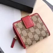 GUCCI 古馳  GG LOGO織布ㄇ字拉鍊扣式零錢短夾(紅)