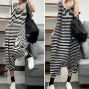 (TW現貨) 百搭吊帶褲 針織 條紋 寬鬆連身褲 ❤ 七分褲 連體褲 哈倫褲 老爺褲 飛鼠褲 大尺碼