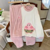 珊瑚絨睡衣女秋冬季加絨加厚派大星可愛保暖可外穿家居服跨境外貿