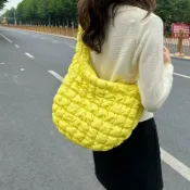 喜挖2店 泡泡棉腋下托特女包新款百搭時尚單肩手提餃子包大容量褶皺雲朵包