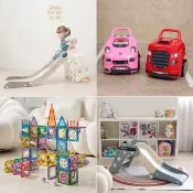 【kikimmy】多款任選/磁力片積木122pcs、折疊溜滑梯、2合一可拆組模型工作車、太空火箭溜滑梯