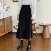 銀聯網日用品生活館 半身裙中長款女秋季新款松緊高腰顯瘦魚尾裙百搭過膝A字裙子1入