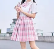 塔莉亞之歌🎀日系櫻花粉紅水藍吊帶格紋百褶裙JK學生制服短袖白襯衫套裝甜美可愛軟妹萌氣質優雅潮流行時尚