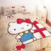 【享夢城堡】雙人薄被套6x7－HELLO KITTY 蝴蝶結-米.紅