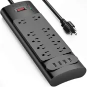 玉山最低比價網 [2美國直購] Power Strip,集線器 bototek Surge Protector with 10 AC Outlets and 4 USB Charging Ports,1875W/15A, 2100 Joules, 6 Feet Long Extension Cord for Smartphone Tablets Home,Office, Hotel- Black