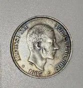 極美品1885 年西屬菲律賓50分銀幣12.8 克900銀阿方索十二世頭像