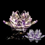 【水晶玻璃】紫水晶蓮花蠟燭酥油燈座禮盒裝(蠟燭台 佛供燈 長明燈 供佛 花燈 祭祖 祭拜 佛龕 宗教)