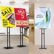 【莊禾】落地式鐵藝雙面斜面式可伸縮雙桿KT板海報展架（展示架/海報架/立架/告示牌架/指示牌架）