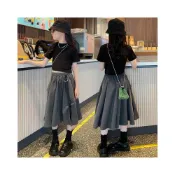 (店+)【Arbea】中大童120-170碼夏裝女童暗黑甜酷A字裙套 女中童韓系洋氣短袖大裙擺半身裙兩件套【C1480】