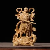 正宗小葉黃楊木精雕玄武真武大帝祖師神像供奉擺件家居裝飾品工藝