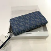 【CK｜全新】現貨 CALVIN KLEIN 錢包 長夾 滿版 緹花布 藍色 禮盒組｜Little Bee 小蜜蜂精品