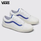 Vans Old Skool 白色/藍色條紋皮革鞋面滑板鞋 休閒鞋 小白鞋