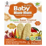 【iHerb】旺旺, Baby Mum-Mum® Super，溫和磨牙餅乾，適合嬰幼兒，有機超級熱帶水果味，12 包，每包 2 片