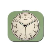 【SEIKO 精工】方形復古 數字刻度 滑動式秒針 貪睡鬧鈴 燈光夜光 靜音鬧鐘/SK048(白x綠  / QHE195M)