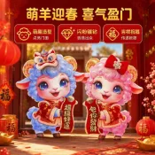 ⚡臺灣出貨🚚羊年門貼 福字貼紙 生肖羊門福 植絨立體對貼 玻璃雙層新年裝飾 春節過年佈置 家庭門窗貼 新年貼紙