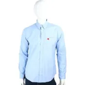 HUGO BOSS 刺繡補丁淺藍色純棉長袖襯衫(男款)