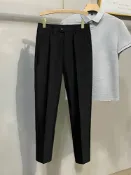 全球選品1館 生活百貨 休閒修身垂感九分西褲男士免燙輕熟風職業正裝西裝褲春夏小直筒褲