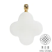 【漢石齋】天然和田玉 幸運草18K金墜頭玉佩吊墜 白玉(16*16*3.5mm)