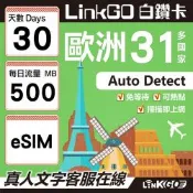 LINKGO白鑽卡 歐洲31國 eSIM卡 30天上網卡 每日500MB (歐洲網卡 西班牙 德國 奧地利 英國)