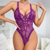 EFP大美人-2024新品♥外貿爆款法式交叉超深v美背鏤倥透視蕾絲晴去連身衣~紫S-XL路添是級權抬罪打得網陸購