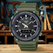 【CASIO 卡西歐】學生錶 太陽能雙顯電子錶-軍綠色 開學禮 送禮 推薦(AQ-S820W-3BV)