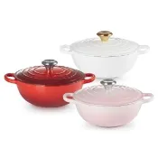 【Le Creuset】典藏琺瑯鑄鐵鍋媽咪鍋 24cm(櫻桃紅/貝殼粉/棉花白)