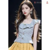 【台灣出貨】多巴胺赫本風短款上衣 女 輕薄荷葉邊 純棉襯衫 純欲飛飛袖 小衫 飞飞袖 微透上衣 無袖上衣 上衣女 shi