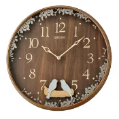 SEIKO CLOCK 精工鳥語花香深咖啡仿木紋搖擺掛鐘 型號：QXC237B【神梭鐘錶】