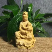 銀聯網日用品生活館 小葉黃楊木雕送子觀音佛像鎮宅雕刻工藝品擺件 觀音神像 送禮佳品1入
