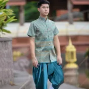 優品🥇傣王妃服飾泰國傳統復古男套裝立領長袖多色紗籠褲旅拍影樓服道具