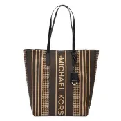 【Michael Kors】MK 條紋棕色托特包/手提包(棕色)