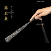 😎COS表演道具金屬精鋼合金手工扇子中國古典絹布10全金屬扇骨擺件防身折扇古風