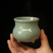 銀聯網日用品生活館 陶瓷器 新年青瓷 仿古手爐 香道 長頸聞香杯 香爐擺件 座香插佛具1入