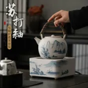喜挖2店 蘇打釉手繪提樑側把陶壺煮茶壺電陶爐燒水壺泡茶爐粗陶煮茶器套裝