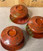 日本純實木木胎純手雕 漆器三財蓋杯 蓋碗 茶具