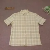 古著襯衫 GIORDANO 型男 棉麻格紋 短袖襯衫 格子襯衫 VINTAGE 古著襯衫 L