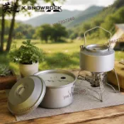 搶購🌼英迪純鈦飛碟鍋套裝1.4L露營煮茶壺+燒水壺+茶具露營便攜鈦炊具