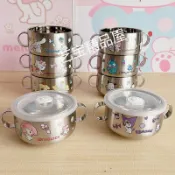 【現貨】316卡通不鏽鋼印花兒童碗蓋子雙耳防燙雙層家居寶寶隔熱輔食飯碗