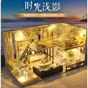 【台灣現貨速發】DIY小屋 時光淺影 含防塵罩 袖珍屋材料包 微缩场景 交換禮物
