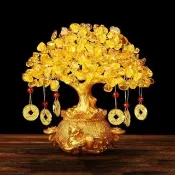 【超微米】黃水晶招財樹擺件 貔貅聚財開運吉祥物 客廳玄關旺財招財擺飾 開業喬遷送禮工藝品(新年擺設 中號)