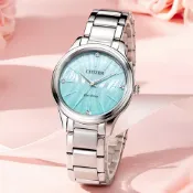CITIZEN 星辰 限量 光動能大三針女錶 百貨周年慶-湖水綠/34mm EM1220-58Y