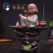 協貿國際日用品生活1館 創意紫砂茶寵小沙彌陶瓷大號擺件倒流香爐沉香爐塔香爐香薰爐茶道