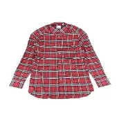 【BURBERRY 巴寶莉】BURBERRY內裡黑字LOGO棉質格紋7鈕釦長袖扣領襯衫(男款/紅)