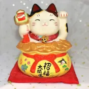 (店+)招福大開運 招財貓 金福槌 滿福寶 彩繪陶器吉祥物 16cm 日本藥師窯出品 kc789