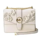 【Michael Kors】立體小花綴飾鍊帶肩背包(米白)小