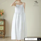 💖限時低價💖棉麻連身裙 棉麻清新大擺吊帶吊帶裙夏季新品休閒簡約寬鬆多色調節連衣裙長裙 棉麻洋裝 亞麻AT U22