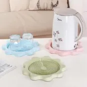 熱水壺開水瓶墊子暖水壺托盤家用多功能塑料花邊防滑隔熱墊瀝水盤(北歐粉100G)047-01807