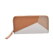LOEWE 經典PUZZLE系列牛皮三色幾何拼接拉鍊長夾(暖沙色拼接/白色)